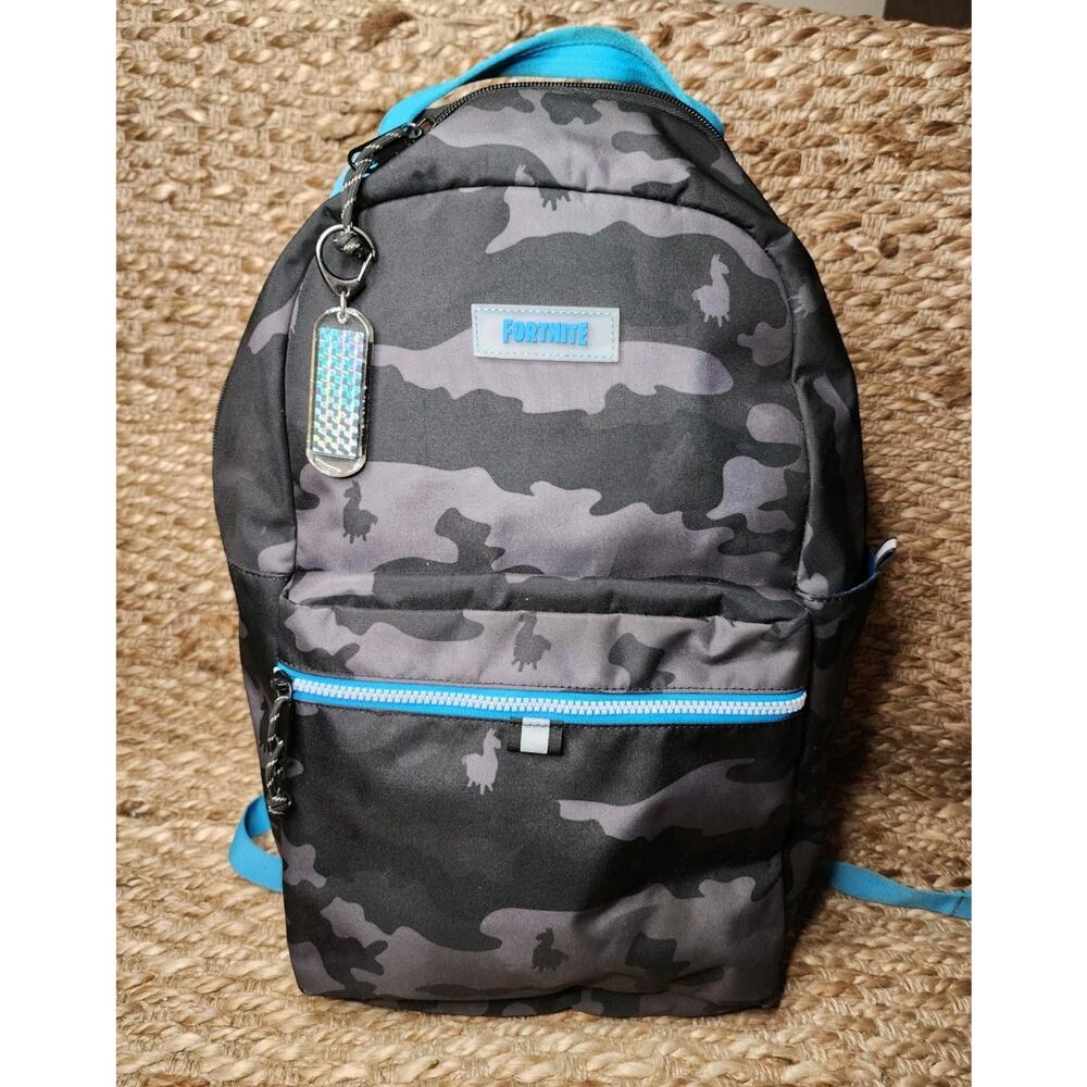 Fortnight Backpack Black And Blue Camo School Travel Vacation